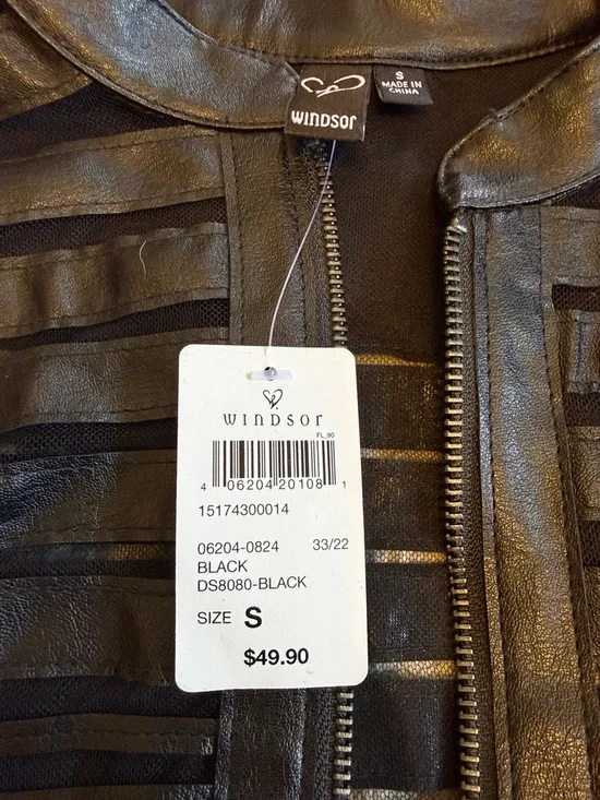 Windsor Black Striped Faux Leather Zip Crop Jacket - Picture 2 of 4